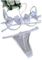 Conjunto lingerie sex laço,em tule, sutia com alças regulaveis,