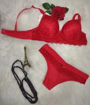 Conjunto Lingerie Soutien e Calcinha Tam P cores preto e vermelho