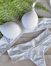 Conjunto lingerie sutiã basico com bojo com aro base de elastico com calcinha cós alto fio duplo - branco