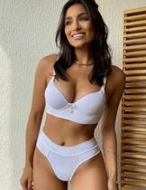 Conjunto lingerie sutiã basico com bojo com aro base espumada com calcinha cós alto fio duplo - branco