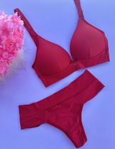 Conjunto lingerie sutiã basico com bojo sem aro com calcinha cós alto fio duplo - vermelho