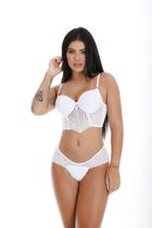 Conjunto Lingerie sutiã bojo renda calcinha tanga fio duplo luxo feminino Mari