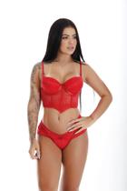 Conjunto Lingerie sutiã bojo renda calcinha tanga fio duplo luxo feminino Mari