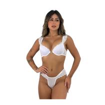 Conjunto Lingerie Sutia Com Bojo Calcinha Tanga Fio Branco