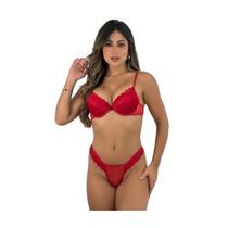 Conjunto Lingerie Sutia Com Bojo Calcinha Tanga Fio Jussara Rubi