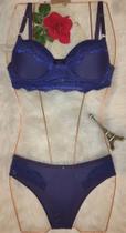 Conjunto lingerie Sutiã com bojo e e Calcinha Tamanho P Marinho EY 10291