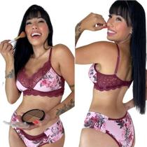 Conjunto Lingerie Sutiã Sem Bojo Floral Renda Microfibra Top Conjunto Lingerie Sutiã Sem Bojo Floral Renda Microfibra Top