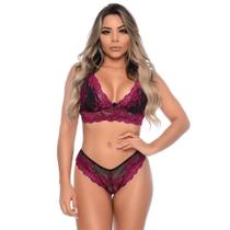 Conjunto Lingerie Vinho Em Renda Com Detalhes Florais Conjunto Lingerie Vinho Em Renda Com Detalhes Florais