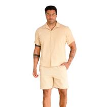 Conjunto Linho Camisa Short Masculino Moda Praia