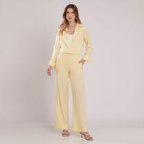 Conjunto Linho Camisão e Calça Amarelo Miss Joy 8470 Feminino Cor:AmareloTamanho:38