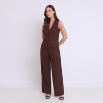 Conjunto Linho Colete e Calça Reta Miss Joy 8470-98 Marrom Cor:MarromTamanho:38