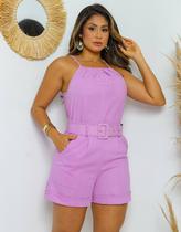 Conjunto Linho Feminino Look Pronto Moda Short Blusa Cinto Elegante Social e Confortável