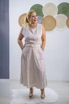 Conjunto Linho Listrado Saia Midi - Rayssa Conjunto Linho Listrado Saia Midi - Rayssa