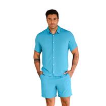 Conjunto Linho Masculino camisa botão short moda praia