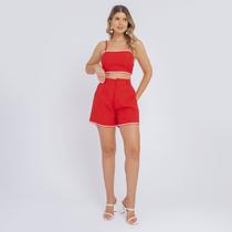 Conjunto Linho Short E Cropped Regata Verão Casual Feminino