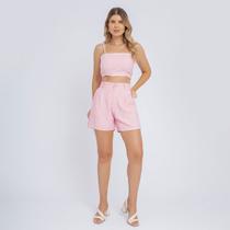 Conjunto Linho Short E Cropped Regata Verão Casual Feminino