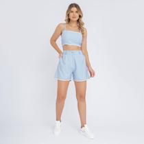 Conjunto Linho Short E Cropped Regata Verão Casual Feminino