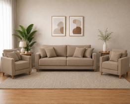 Conjunto Lisboa Linho Bege Premium - Sofá 1.80 M + 2 Poltronas