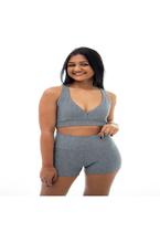 Conjunto Liso Fitness Amanda Block Top Cropped Nadador e Short Curto