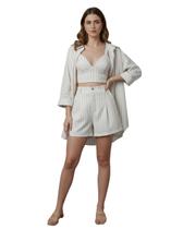 Conjunto Listrado 3 Peças Branco e Bege Conjunto Listrado 3 Peças Branco e Bege