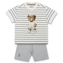Conjunto listrado camiseta bermuda teddy summer cinza dame Conjunto listrado camiseta bermuda teddy summer cinza dame