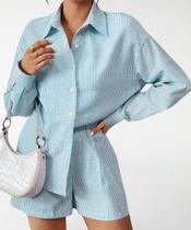 Conjunto Listrado Feminino Camisa e Shorts Conjunto Listrado Feminino Camisa e Shorts