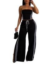 Conjunto listrado feminino de verão CHEZVOGUE de duas peças Conjunto listrado feminino de verão CHEZVOGUE de duas peças