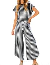 Conjunto listrado Outfit HangNifang de 2 peças para mulheres no verão
