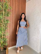 Conjunto Listrado Top Com Bojo Sia Longa Com Fenda