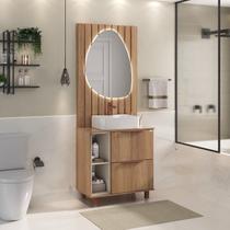Conjunto Lívia 80 com Pés Painel Ripado Espelho LED - Fabribam Conjunto Lívia 80 com Pés Painel Ripado Espelho LED - Fabribam