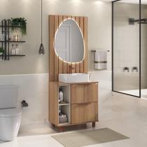 Conjunto Lívia 80 com Pés Painel Ripado Espelho LED - Fabribam Conjunto Lívia 80 com Pés Painel Ripado Espelho LED - Fabribam