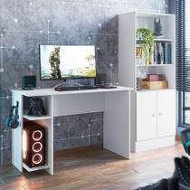 Conjunto Livreiro e Mesa Gamer Qmovi Branco