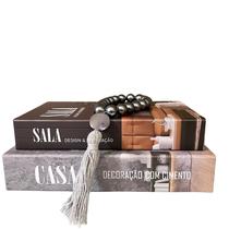 Conjunto livro caixa fake para decorar e colar de mesa cinza