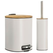 Conjunto Lixeira 5 Litros Branca Bambu Escova Higiene Lavabo Kit de Acessórios Banheiro Conjunto Lixeira 5 Litros Branca Bambu Escova Higiene Lavabo Kit de Acessórios Banheiro