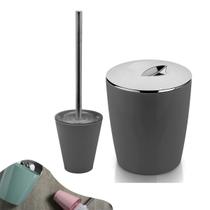 Conjunto Lixeira 5 Litros Vitra + Porta Escova Sanitária Banheiro Chumbo - KTE 009 Ou