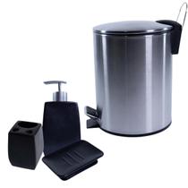 Conjunto Lixeira Inox 5L E Kit Lavabo P/ Bancada 3 Peças