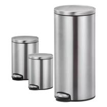 Conjunto Lixeiras Round Inox Pedal Balde Interno 5L 8L 30L