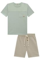 Conjunto LocBoo Camiseta em Malha Textura e Ribana 1x1 e Bermuda em Cotton Jeans