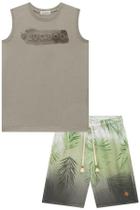 Conjunto LocBoo de Camiseta em Meia Malha e Bermuda em Cotton Jeans com Elastano