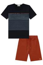 Conjunto LocBoo em Camiseta em Meia Malha e Bermuda em Linho Panamá com Elastano