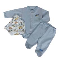Conjunto longo bebê branco e azul bordado pinquim e bandana sortido - Espevitados