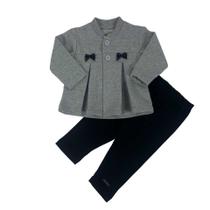 Conjunto longo bebê casaco mescla moletom e calça preta