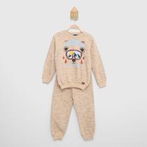 Conjunto Longo Bebê Rei Rex Moletom Peluciado Jet Urso Blusa + Calça Menino
