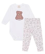 Conjunto longo body e mijão algodão egipicio urso marrom
