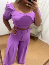 Conjunto longo calça e blusa sol Modas feminino, lilas tam G