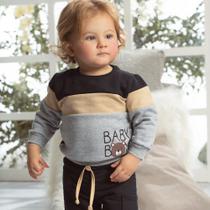 Conjunto Longo de Bebê Baby Boy Cinza com Preto