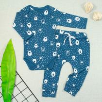 Conjunto longo de bebê minimalista urso azul escuro