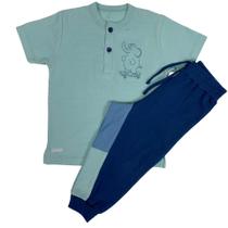 Conjunto longo infantil camiseta bordado elefante e calça marinho