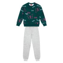 Conjunto Longo Infantil Menina Kyly Borboletas Verde