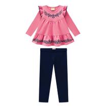 Conjunto Longo Infantil Milon Blusa Floral Bordado E Legging Lisa Menina